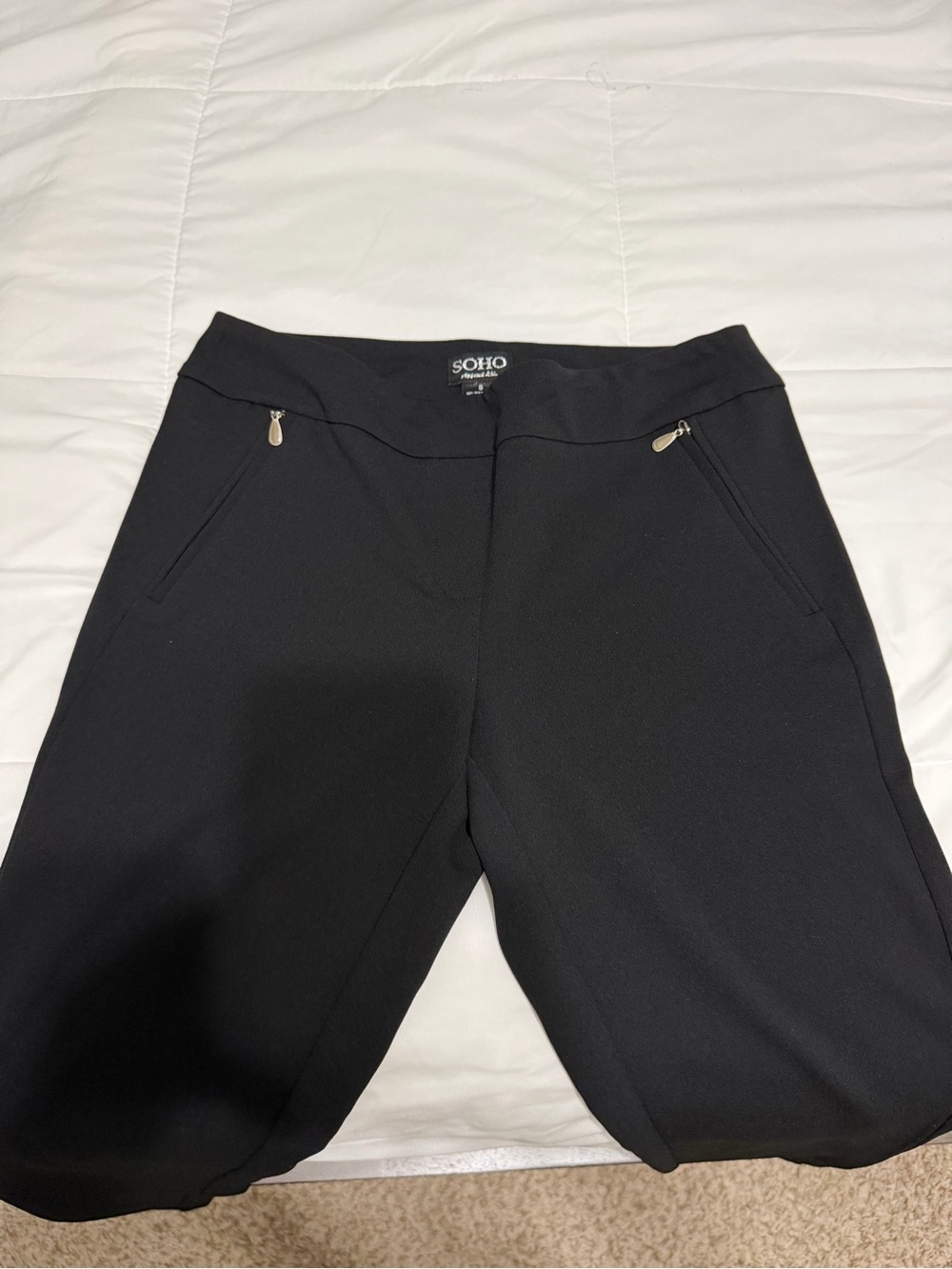 Soho Black Stretch Ponte Pull-On Pants with Gold Trim